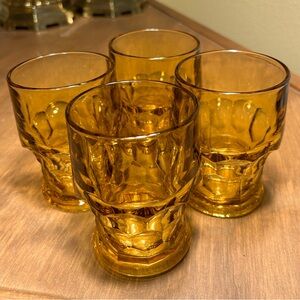 Set of 4 Vintage Libbey Georgian Amber Honeycomb Drinking Glasses 8oz MCM